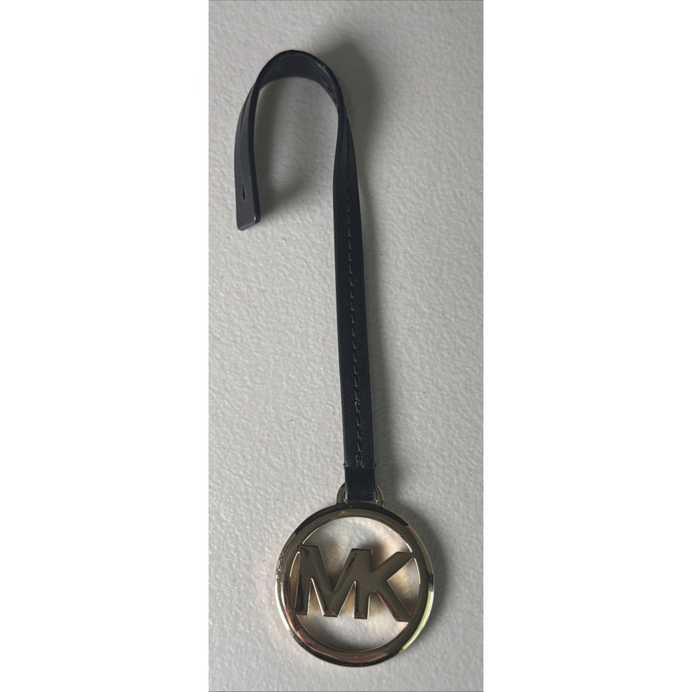 Michael Kors Keychain - Logo Hang Tag Purse Fob Bag Charm black gold
